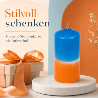 Stumpenkerze mit Farbverlauf Orange-Blau