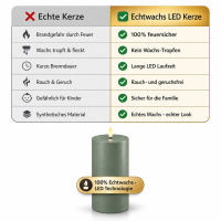 LED Kerze mit Timerfunktion Salbei Grün