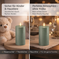 LED Kerze mit Timerfunktion Salbei Grün
