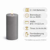 Deluxe Homeart LED Kerze mit Timerfunktion Grau