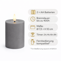 Deluxe Homeart LED Kerze mit Timerfunktion Grau