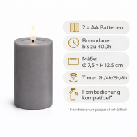 Deluxe Homeart LED Kerze mit Timerfunktion Grau