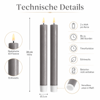 Deluxe Homeart LED Stabkerze mit Timerfunktion Grau