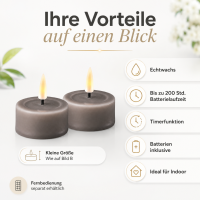 Deluxe Homeart Teelicht 2er Set mit Timerfunktion Grau