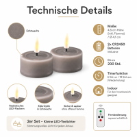 Deluxe Homeart Teelicht 2er Set mit Timerfunktion Grau