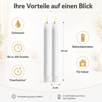 Deluxe Homeart LED Stabkerze mit Timerfunktion Weiß