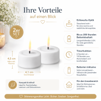 Deluxe Homeart Teelicht 2er Set mit Timerfunktion Weiß