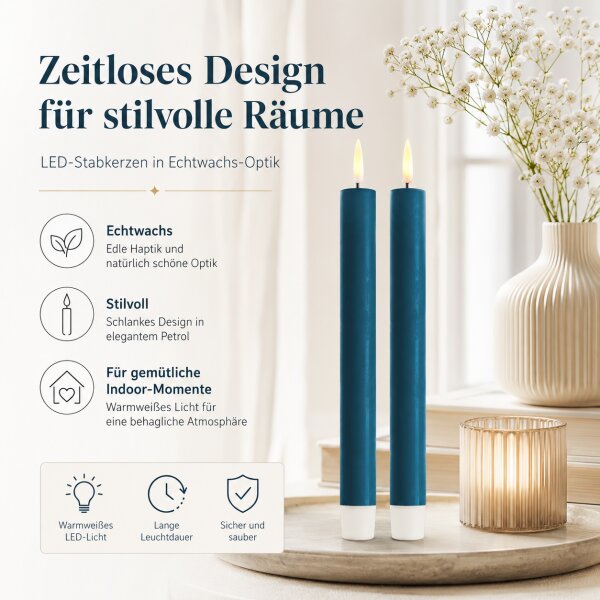 Deluxe Homeart LED Stabkerze mit Timerfunktion Petrol