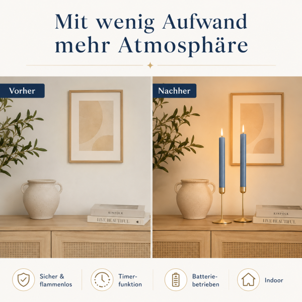 Deluxe Homeart LED Stabkerze mit Timerfunktion Dust Blue