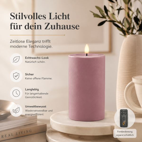 Deluxe Homeart LED Kerze mit Timerfunktion Light Purple