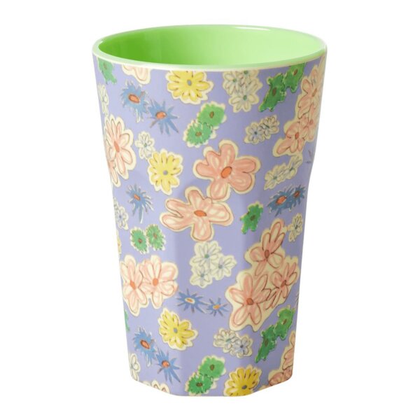 Melamin Kinderbecher 400ml Lila Lavendel - großer Trinkbecher Blumen