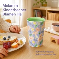 Melamin Kinderbecher 400ml Lila Lavendel - großer Trinkbecher Blumen