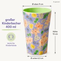 Melamin Kinderbecher 400ml Lila Lavendel - großer Trinkbecher Blumen