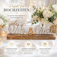 Mr & Mrs Schriftzug aus Metall auf Mangoholz-Standfuß