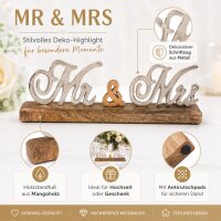 Mr & Mrs Schriftzug aus Metall auf Mangoholz-Standfuß