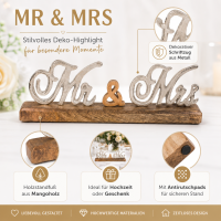 Mr & Mrs Schriftzug aus Metall auf Mangoholz-Standfuß