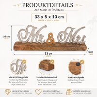 Mr & Mrs Schriftzug aus Metall auf Mangoholz-Standfuß
