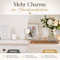 Mr & Mrs Schriftzug aus Metall auf Mangoholz-Standfuß