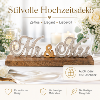 Mr & Mrs Schriftzug aus Metall auf Mangoholz-Standfuß