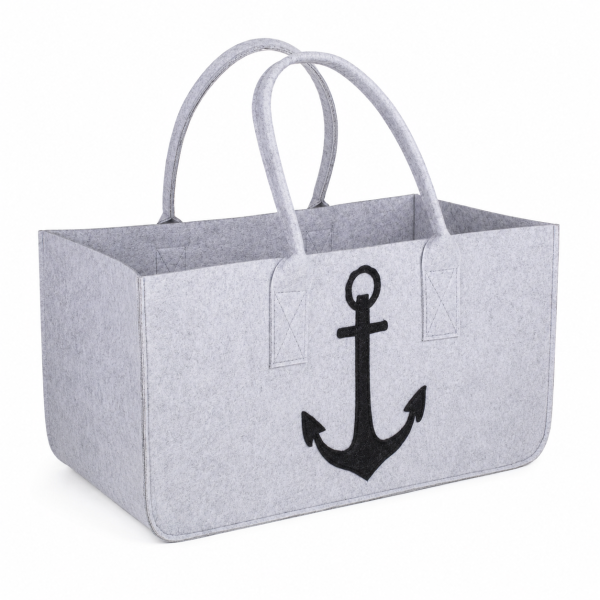 Kaminholztasche Filz grau mit Anker