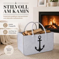 Kaminholztasche Filz grau mit Anker