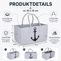 Kaminholztasche Filz grau mit Anker