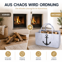 Kaminholztasche Filz grau mit Anker