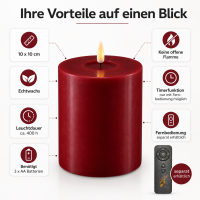 Deluxe Homeart LED Kerze mit Timerfunktion Bordeaux