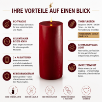 Deluxe Homeart LED Kerze mit Timerfunktion Bordeaux