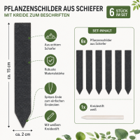 Pflanzenschilder aus Schiefer mit Kreide, 6 Stück
