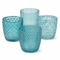 Windlichter Set 7,5cm Blau Petrol - Glas Teelichtgläser 4 teilig