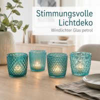 Windlichter Set 7,5cm Blau Petrol - Glas Teelichtgläser 4 teilig