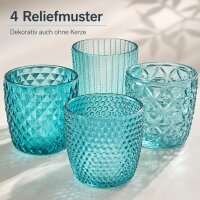 Windlichter Set 7,5cm Blau Petrol - Glas Teelichtgläser 4 teilig