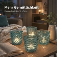 Windlichter Set 7,5cm Blau Petrol - Glas Teelichtgläser 4 teilig