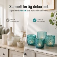 Windlichter Set 7,5cm Blau Petrol - Glas Teelichtgläser 4 teilig