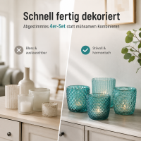 Windlichter Set 7,5cm Blau Petrol - Glas Teelichtgläser 4 teilig