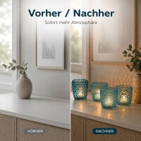Windlichter Set 7,5cm Blau Petrol - Glas Teelichtgläser 4 teilig
