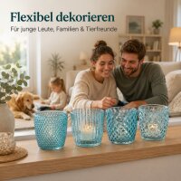 Windlichter Set 7,5cm Blau Petrol - Glas Teelichtgläser 4 teilig