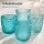 Windlichter Set 7,5cm Blau Petrol - Glas Teelichtgläser 4 teilig