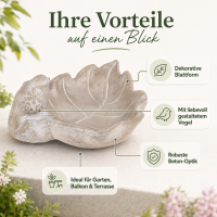 OOTB Vogeltränke aus Beton Blatt mit Vogel