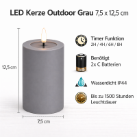 Deluxe Homeart LED Kerze Outdoor Grau