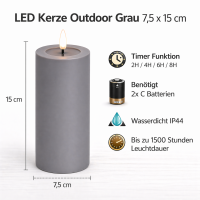 Deluxe Homeart LED Kerze Outdoor Grau