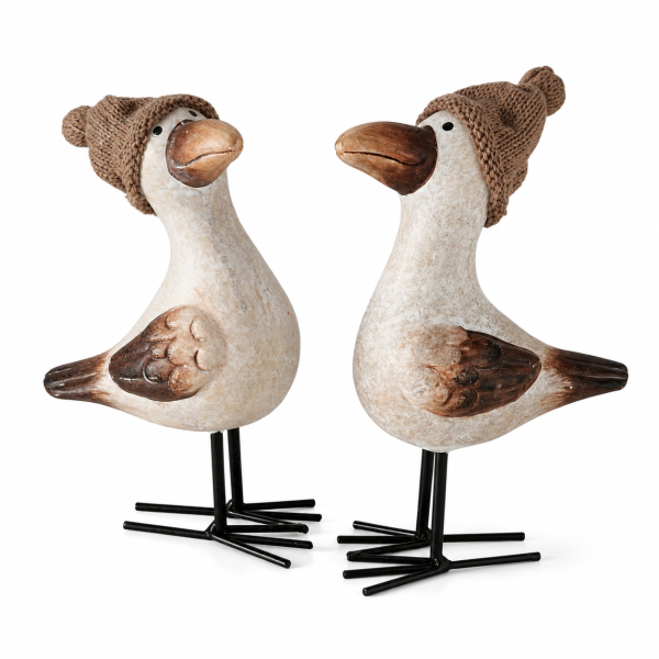Möwe Simon 2er Set – maritime Dekofiguren mit Mütze, ca. 18 cm