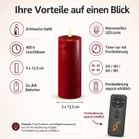 Deluxe Homeart LED Kerze mit Timerfunktion Bordeaux