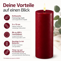 Deluxe Homeart LED Kerze mit Timerfunktion Bordeaux