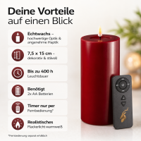 Deluxe Homeart LED Kerze mit Timerfunktion Bordeaux