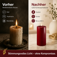 Deluxe Homeart LED Kerze mit Timerfunktion Bordeaux