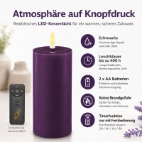 Deluxe Homeart LED Kerze mit Timerfunktion Dunkel Lila