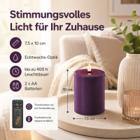 Deluxe Homeart LED Kerze mit Timerfunktion Dunkel Lila