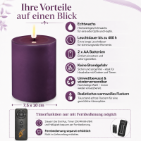 Deluxe Homeart LED Kerze mit Timerfunktion Dunkel Lila